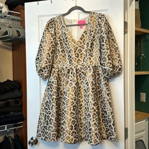 Lilly Pulitzer Calyssa Dress Gold Metallic Leopard Jacquard.